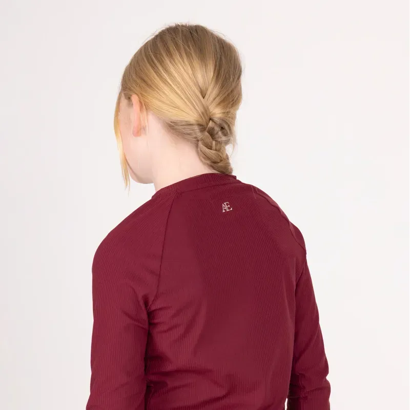 Aubrion Equestrian Young Rider Ribbed Long Sleeve Top in Port-1