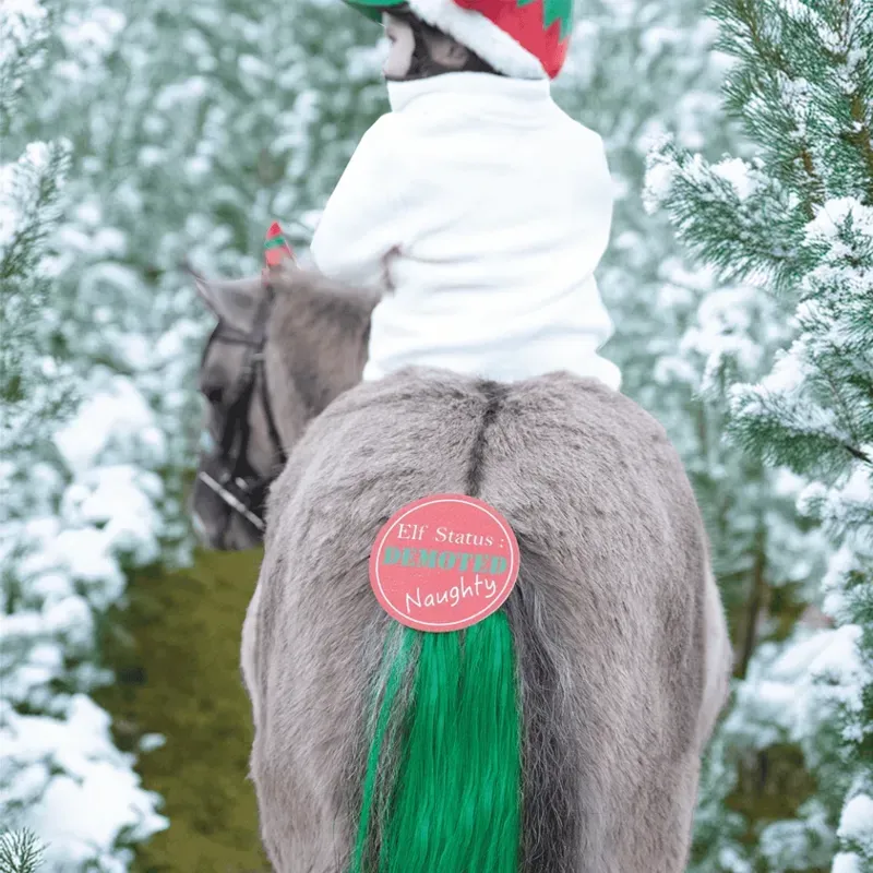 Equetech One Size Cheeky Elf Festive Christmas Tail Tassel in Green-1
