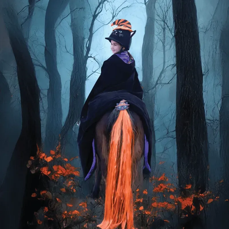 Equetech One Size Salem Cat Halloween Horse Tail Tassel in Orange/Black-1