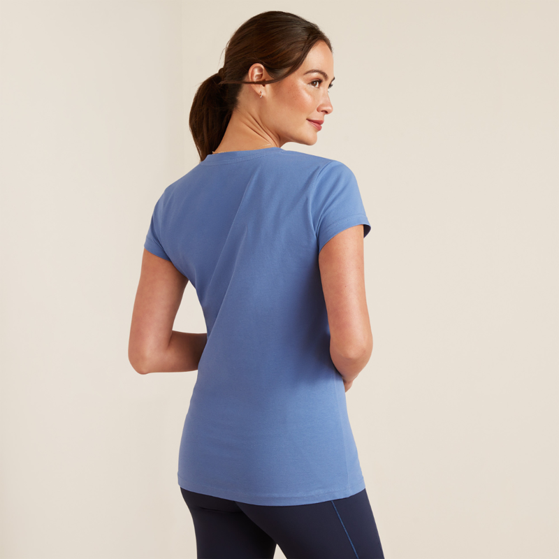 Ariat Women's Vertical Logo V Short Sleeve T-Shirt Dutch Blue-2