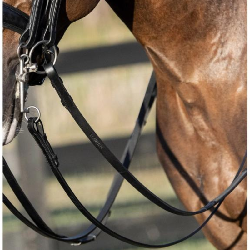 Equiline Plain Leather Reins for Weymouth Bridle with Hook and Closure-1