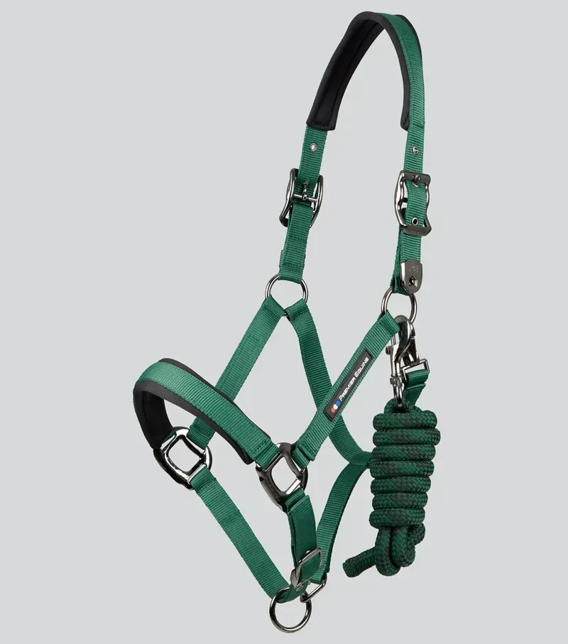 Premier Equine Corda Padded Head Collar With Lead Rope in Green
