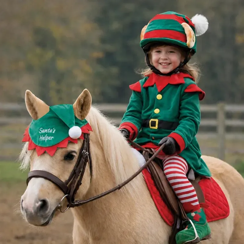 Equetech Childs Elf Christmas Hat Silk in Green-2