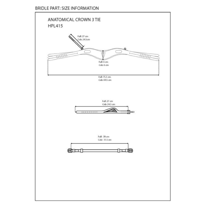 Equiline Anatomical Headpiece with Three Ties Black-2