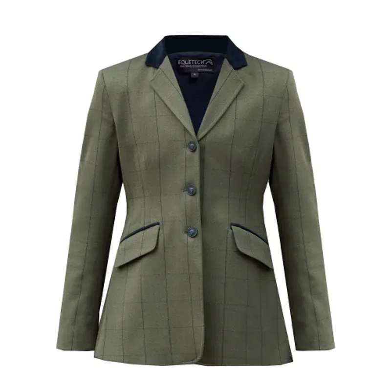 Equetech Junior Bellingham Deluxe Stretch Tweed Riding Jacket in Green