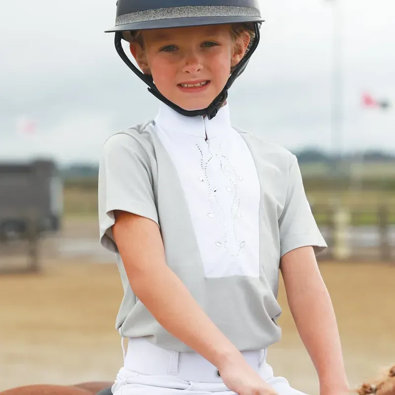 Equetech Junior Virginia Competition Shirt in Moonlight Grey/White-2