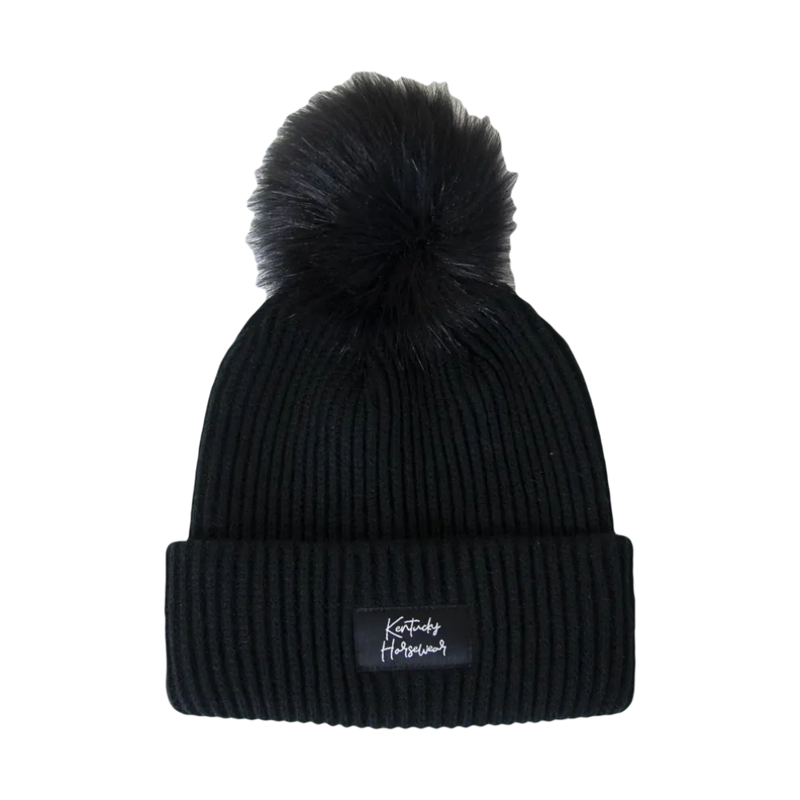 Kentucky Beanie Hat Pompom Fur Black-1