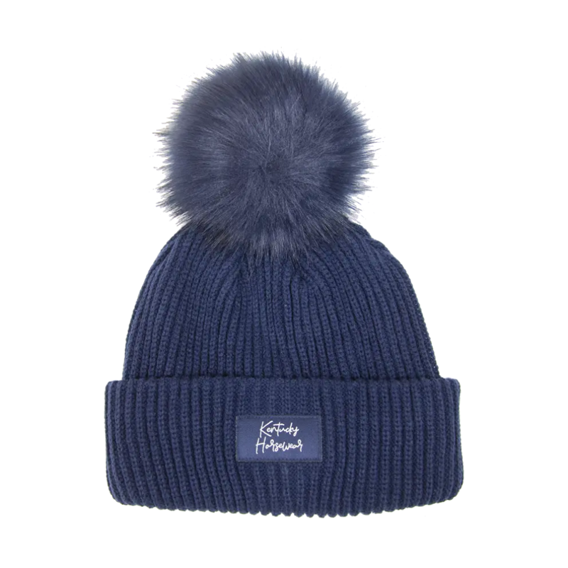 Kentucky Beanie Hat Pompom Fur Navy-1
