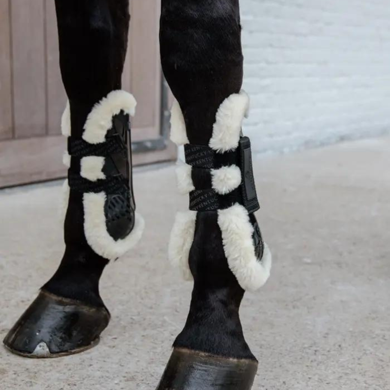 Kentucky Vegan Sheepskin Tendon Boots Velcro Black-5