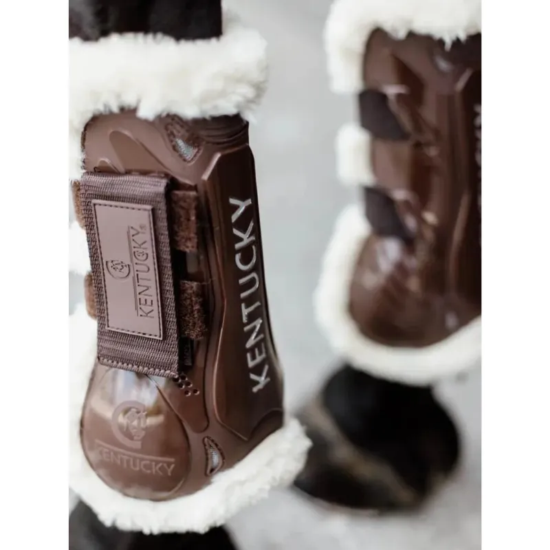 Kentucky Vegan Sheepskin Tendon Boots Velcro Brown