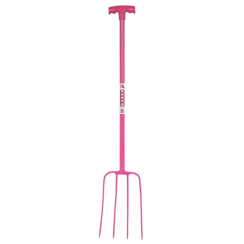 Red Gorilla 4 Prong T-Handle Manure Fork Pink