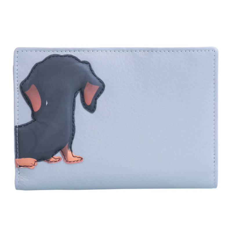 Mala Leather Frank Tri Fold Purse with RFID Grey Frank Sausage Dog-1