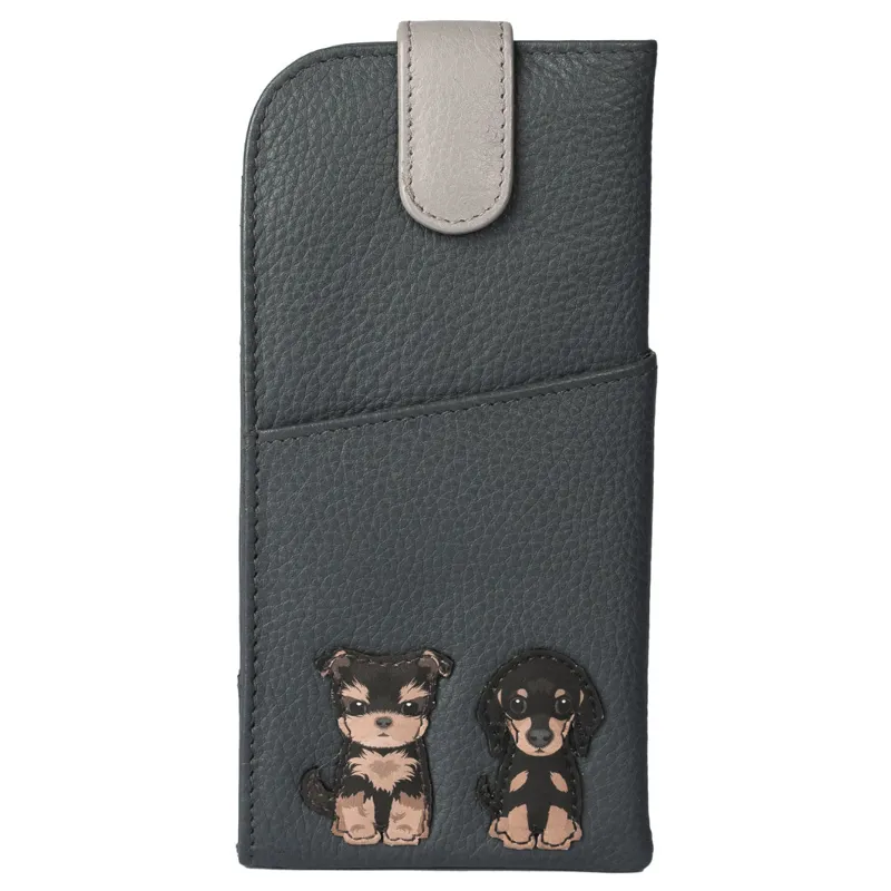 Mala Leather Best Friends Sitting Dogs Glasses Case Grey