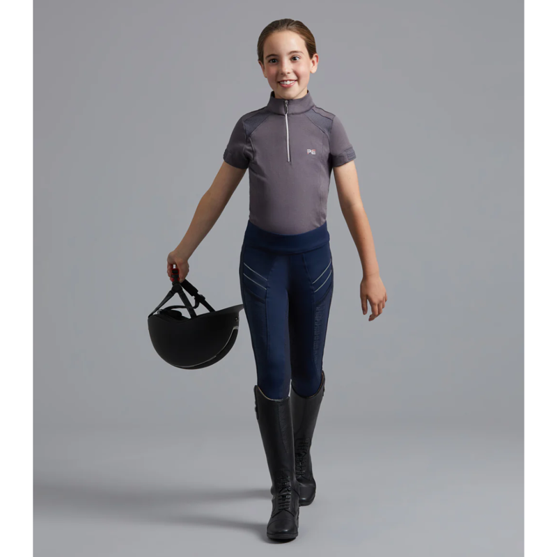 Premier Equine Astrid Girls Full Seat Gel Pull On Riding Tights Navy-3