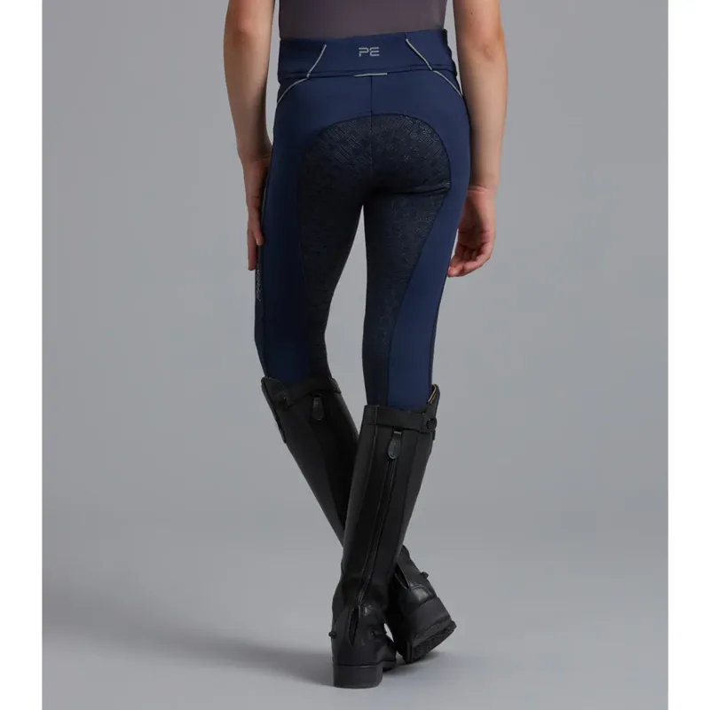 Premier Equine Astrid Girls Full Seat Gel Pull On Riding Tights Navy