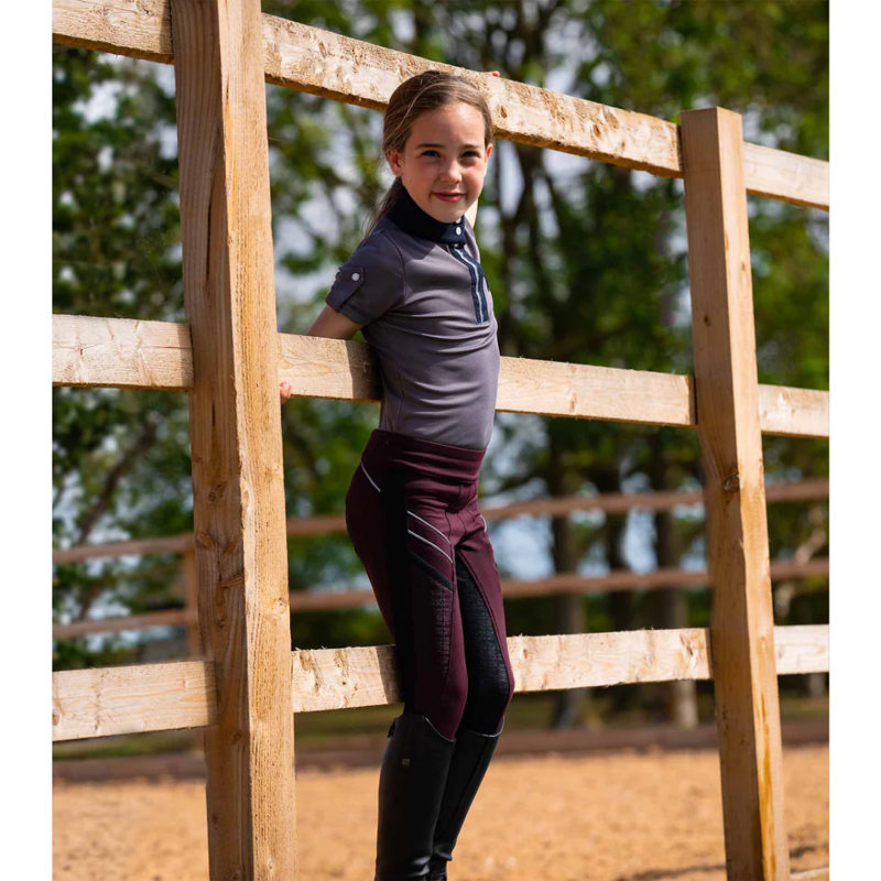Premier Equine Astrid Girls Full Seat Gel Pull On Riding Tights Wine-1