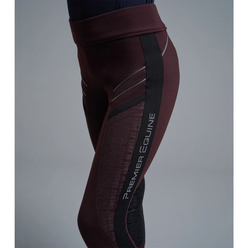 Premier Equine Astrid Girls Full Seat Gel Pull On Riding Tights Wine-3