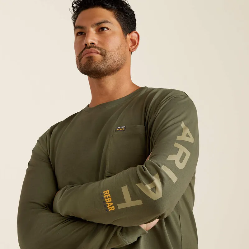Ariat Mens Rebar Cotton Standard Logo Pocket T-Shirt Grey-3