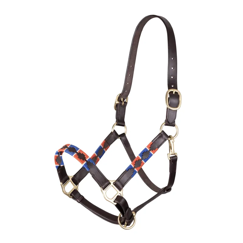 Velociti GARA Leather Polo Headcollar Red/Navy