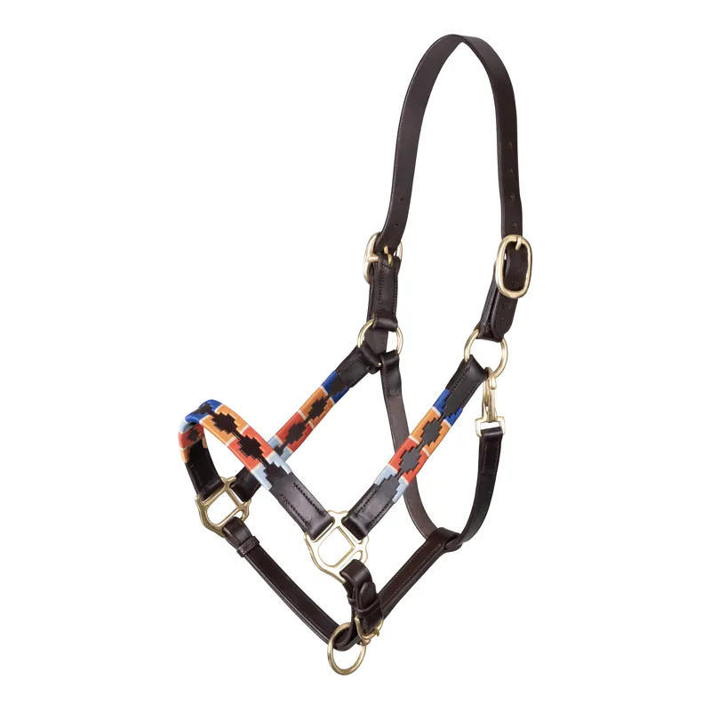 Velociti GARA Leather Polo Headcollar Turq/Red/Org/Blu
