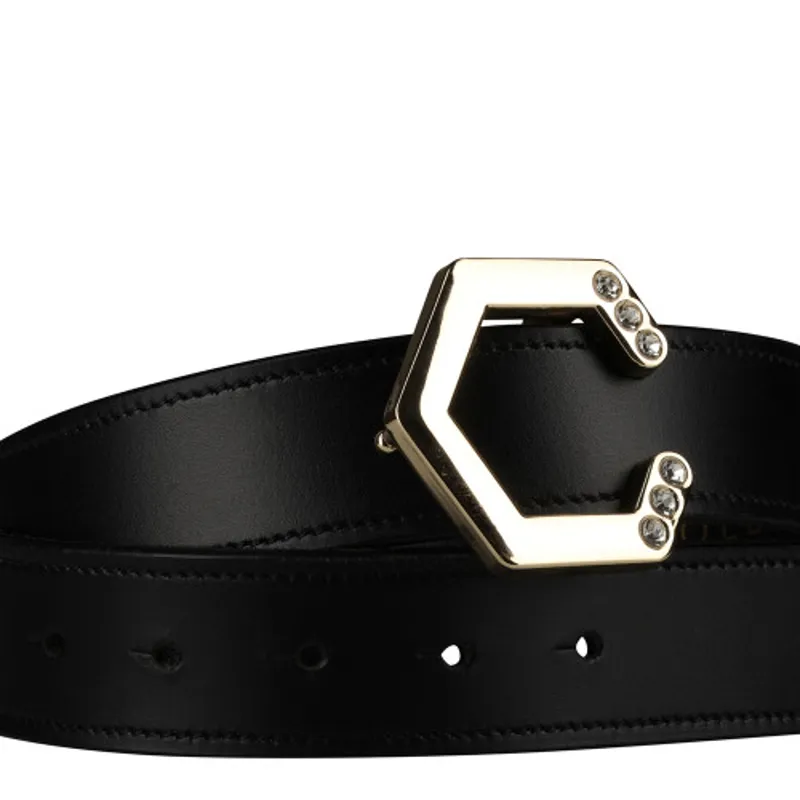 Coldstream Hutton Diamante Leather Belt in Black/Gold-1
