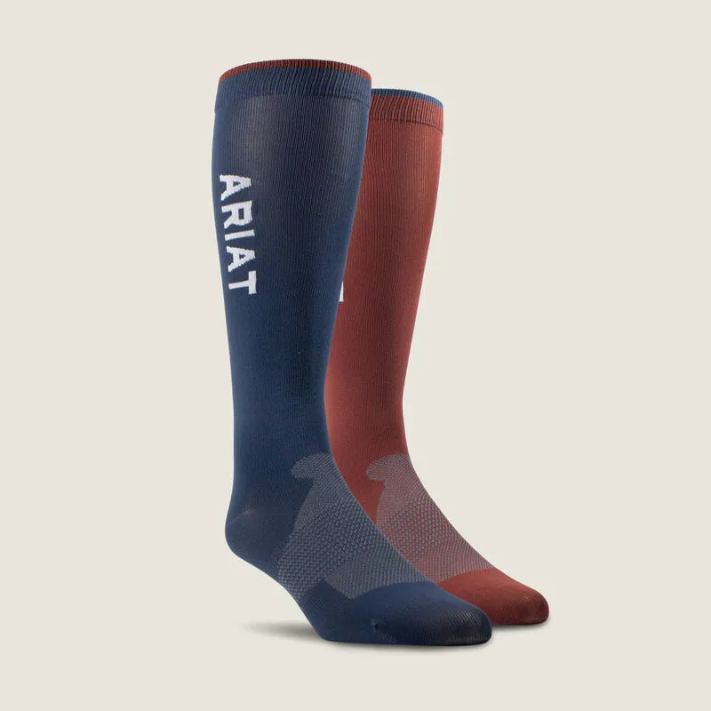 Ariat AriatTek Essential Sock 2PK Blue and Brown Medium