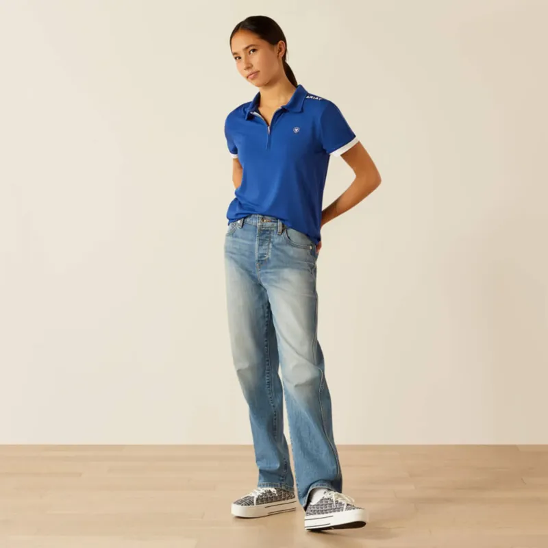 Ariat Youth Bandera T 1/4 Zip Short Sleeve Polo Sodalite Blue