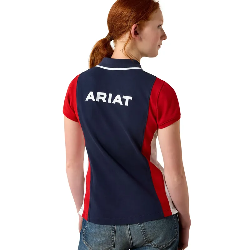 Ariat Youth Taryn Short Sleeve Polo Navy Red-1