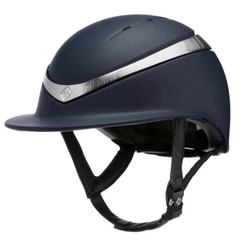 Charles Owen Halo Luxe Wide Peak Riding Hat Medium Shell Midnight Navy Matte Platinum