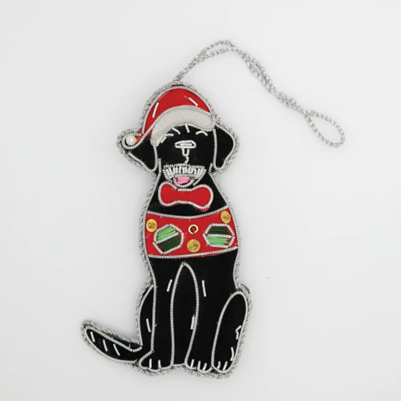 Labrador Beaded Embroidered Christmas Tree Decoration - Black 