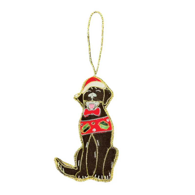 Chocolate Labrador Beaded Embroidered Christmas Tree Decoration - Brown -1