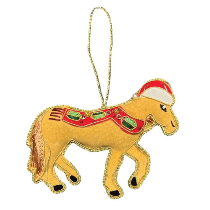 Horse Beaded Embroidered Christmas Tree Decoration - Dun 