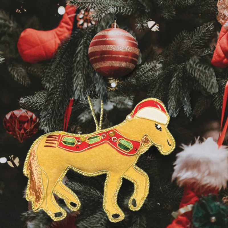 Horse Beaded Embroidered Christmas Tree Decoration - Dun -1