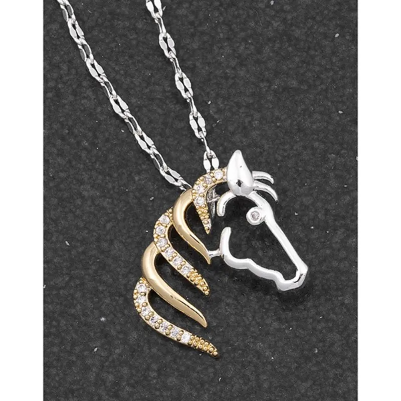 Equestrian Horse Head Two Tone Necklace