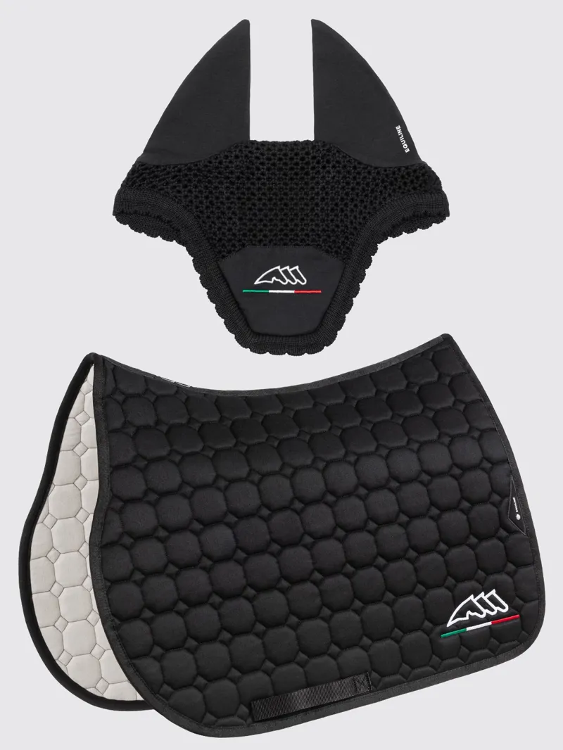 Equiline EQIFLAGGY Jump Saddlecloth and Ear Net Set Black