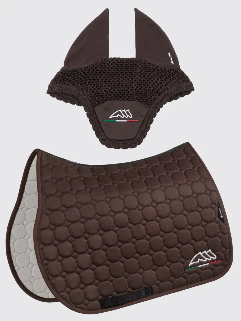 Equiline EQIFLAGGY Jump Saddlecloth and Ear Net Set Brown