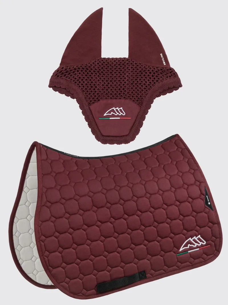 Equiline EQIFLAGGY Jump Saddlecloth and Ear Net Set Burgundy