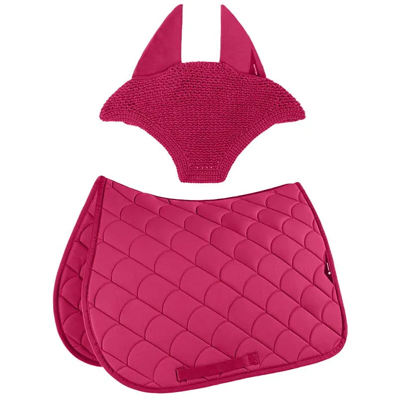 Equiline Saddlepad and Ear Net Set Rose Red