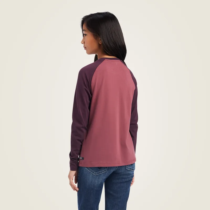 Ariat Youth Varsity Long Sleeve T Shirt Mulberry Nostalgia-1