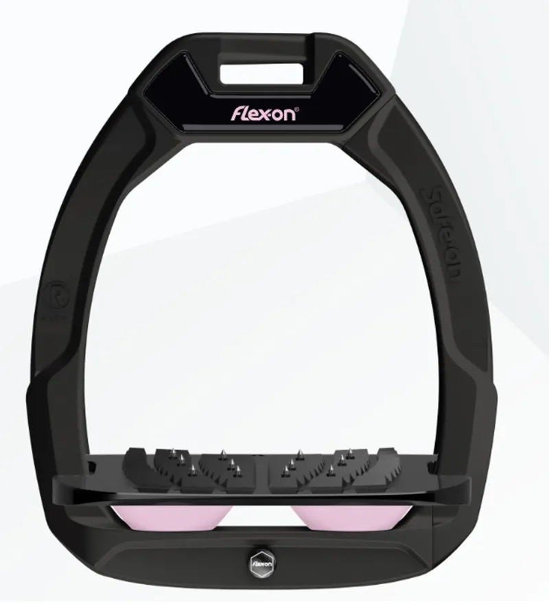 Flex-on Safe-on Stirrups Ultra Grip Inclined Black -Black - Light Pink