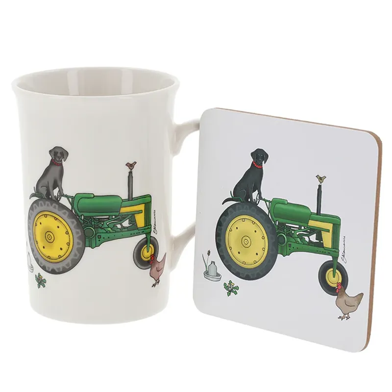 Emma Lawrence Green Tractor Mug and Coaster