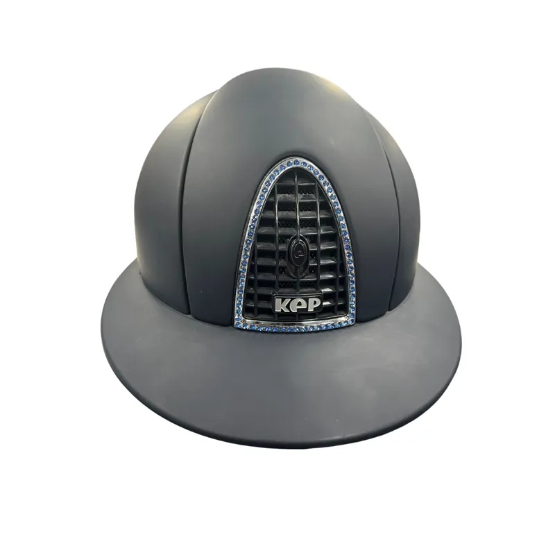 KEP Cromo T Riding Hat Shell With Sapphire Blue Swarovski Frame and Polo Peak Medium Shell 56-58cms