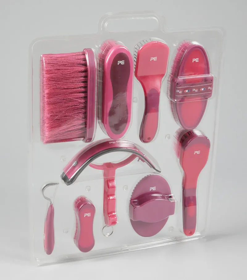 Premier Equine Soft Touch Grooming Kit Set 9 Pieces Wine And Fuchsia-1