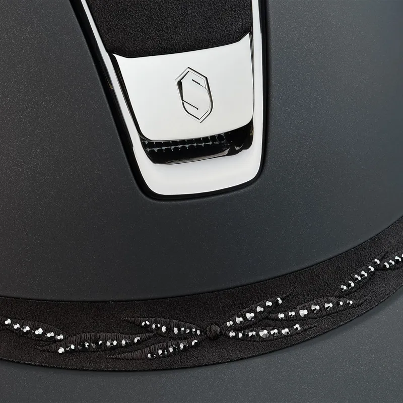 Samshield Miss Shield 2.0  Medium Shell Black Alcantara Top/ Flower Swarovski Frontal Band Chrome Black Trim Chrome Black Blazon-2