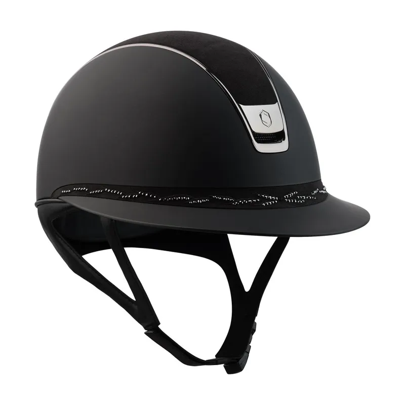 Samshield Miss Shield 2.0 Shadowmatt/Alcantara Riding Hat Shell With Flower Swarovski Frontal Band Black