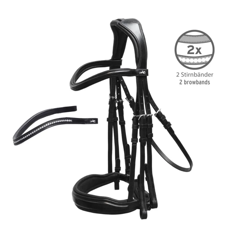 Schockemohle Milan Double Anatomical Curb Bridle Black Silver