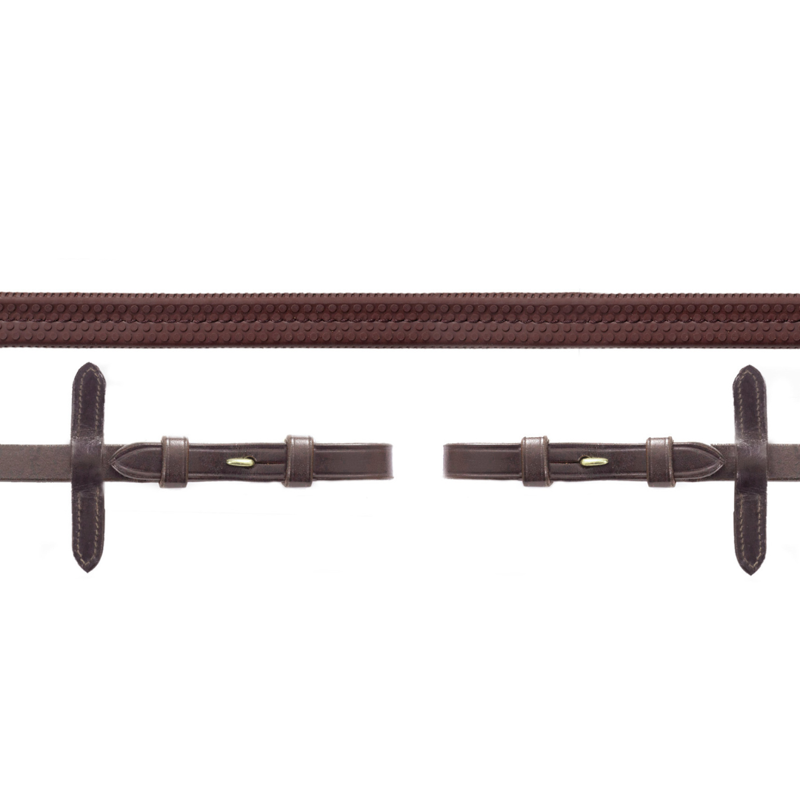 Schockemohle Rubber Reins Hook and Stud Dark Brown Silver-1