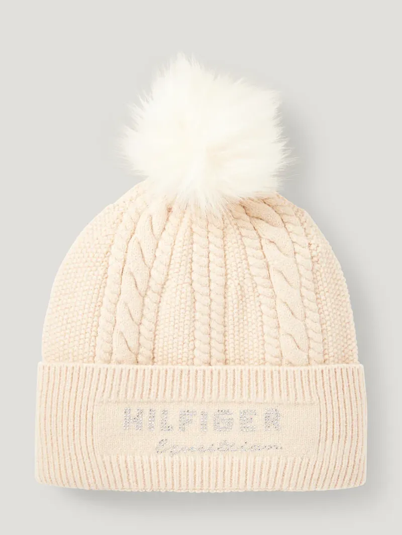Tommy Equestrian Perry Pompom Beanie Taupe-1