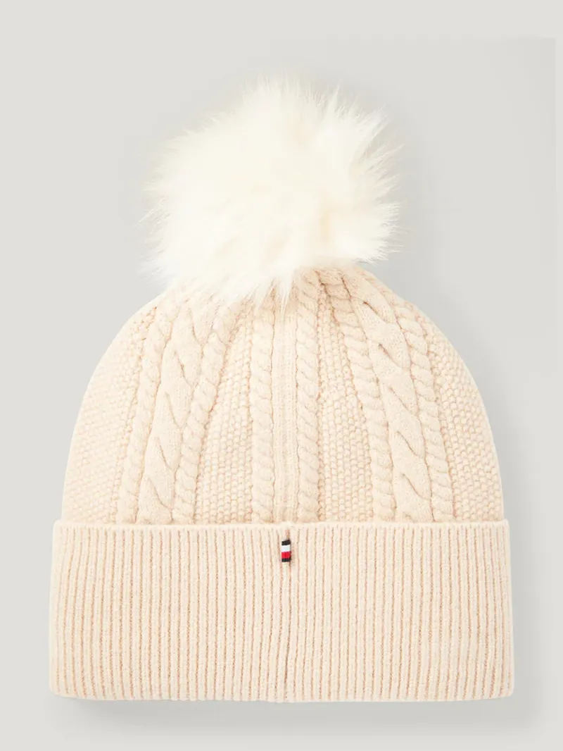 Tommy Equestrian Perry Pompom Beanie Taupe-2