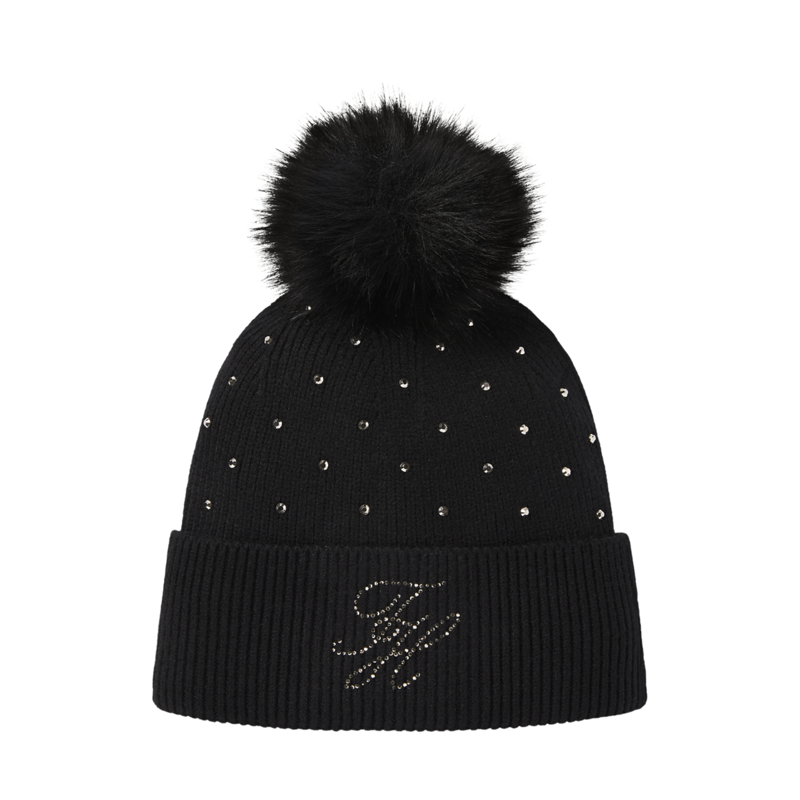 Tommy Equestrian Daly Women Rhinestone Pom Pom Beanie Black-1